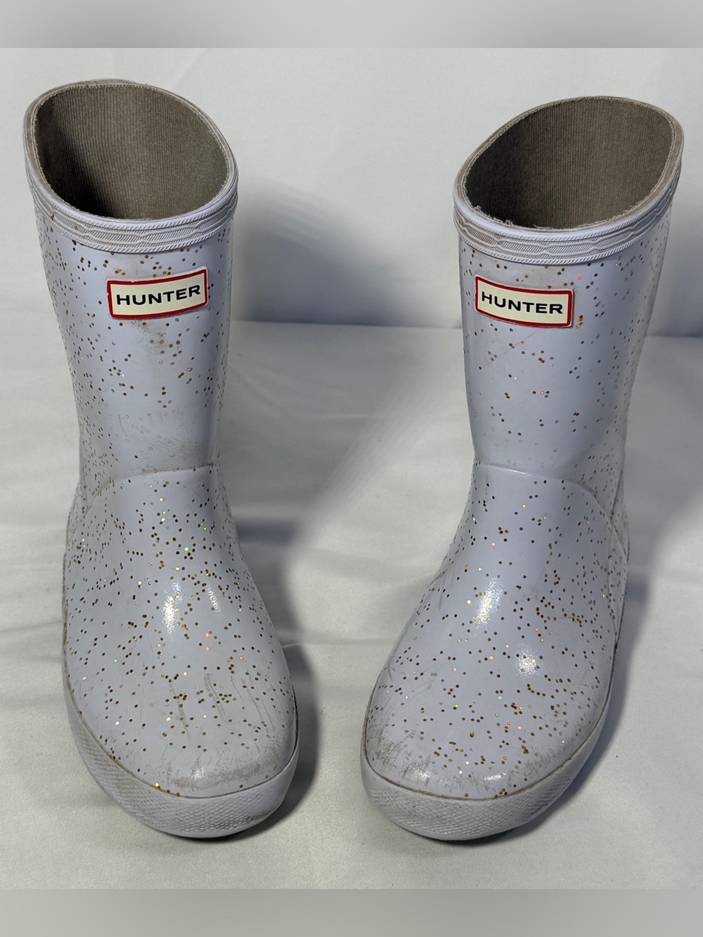 Hunter Rain Boots Girls Kids Size 12 Lavender Purple Gold Glitter Rubber